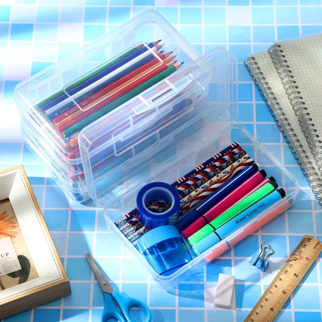 Alt view image 3 of 6 - 24 Pack Clear Plastic Pencil Box,Transparent Stackable Organizer for School Supplies, Large Case for Crayons Markers, Snap-lid Keeps Stationery Secure, Bulk Set