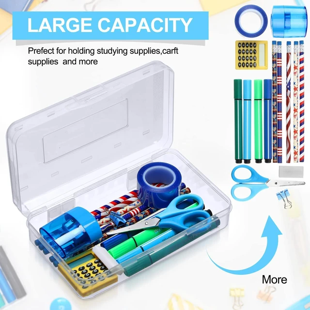 Alt view image 4 of 6 - 24 Pack Clear Plastic Pencil Box,Transparent Stackable Organizer for School Supplies, Large Case for Crayons Markers, Snap-lid Keeps Stationery Secure, Bulk Set