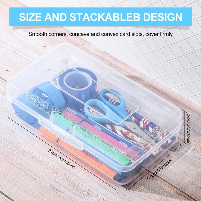 Alt view image 2 of 6 - 24 Pack Clear Plastic Pencil Box,Transparent Stackable Organizer for School Supplies, Large Case for Crayons Markers, Snap-lid Keeps Stationery Secure, Bulk Set