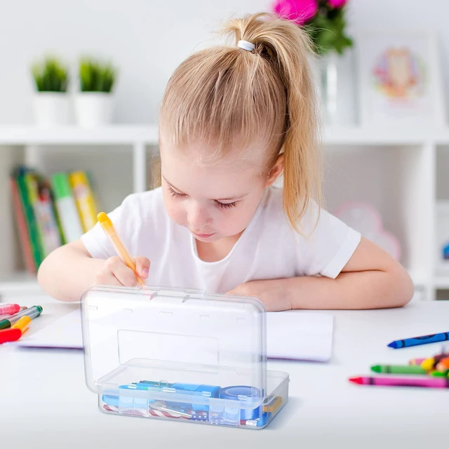 Alt view image 6 of 6 - 24 Pack Clear Plastic Pencil Box,Transparent Stackable Organizer for School Supplies, Large Case for Crayons Markers, Snap-lid Keeps Stationery Secure, Bulk Set