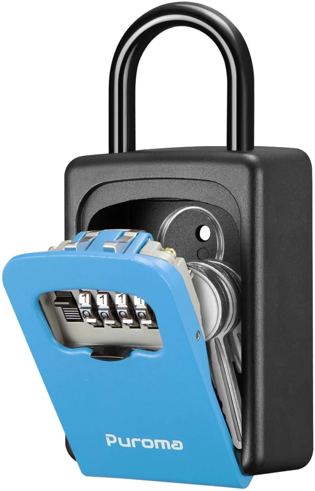 Main image of Key Lock Box Large with Code Lockbox Outdoor Wall Mount Safe 1 Blue Resettable Combination, For Guest Realtor & House Outside, High-capacity, Hold 5 Keys, Portable, Doorknob, Weatherproof