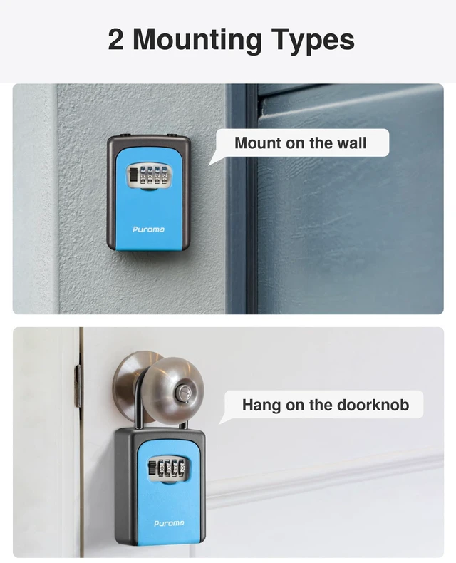 Alt view image 4 of 7 - Key Lock Box Large with Code Lockbox Outdoor Wall Mount Safe 1 Blue Resettable Combination, For Guest Realtor & House Outside, High-capacity, Hold 5 Keys, Portable, Doorknob, Weatherproof