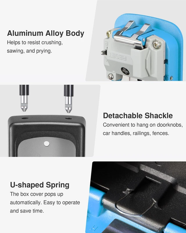 Alt view image 6 of 7 - Key Lock Box Large with Code Lockbox Outdoor Wall Mount Safe 1 Blue Resettable Combination, For Guest Realtor & House Outside, High-capacity, Hold 5 Keys, Portable, Doorknob, Weatherproof