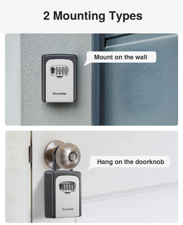 Alt view image 6 of 7 - Key Lock Box Large with Code Lockbox Outdoor Wall Mount Safe 1 Gray Resettable Combination, For Guest Realtor & House Outside, High-capacity, Hold 5 Keys, Portable, Doorknob, Weatherproof