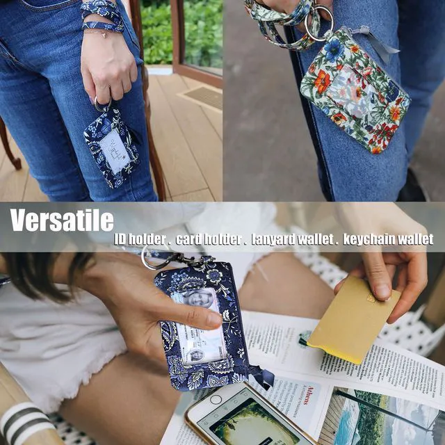 Alt view image 3 of 6 - Lanyard Wallet for Women, ID Card Holder, Lanyards for ID Badges, Floral Zip ID Case Keychain Small Coin Purse Cards, Cash, Work, Travel, Cruise, Teachers, Students, Kids, Black White