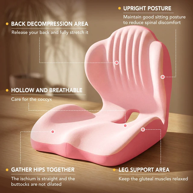 Alt view image 5 of 7 - Ergonomic Seat Cushion with L-Shaped Design for Office Chair (Pink) Memory Foam Orthopedic Cushion with Coccyx Hollow, Lumbar Support & Tailbone Pain Relief for Car, Truck, Gaming Chair