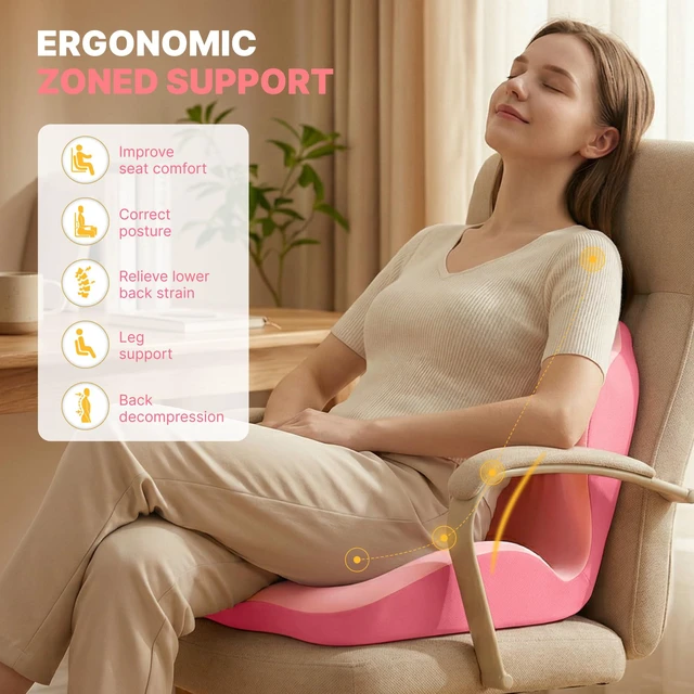 Alt view image 7 of 7 - Ergonomic Seat Cushion with L-Shaped Design for Office Chair (Pink) Memory Foam Orthopedic Cushion with Coccyx Hollow, Lumbar Support & Tailbone Pain Relief for Car, Truck, Gaming Chair