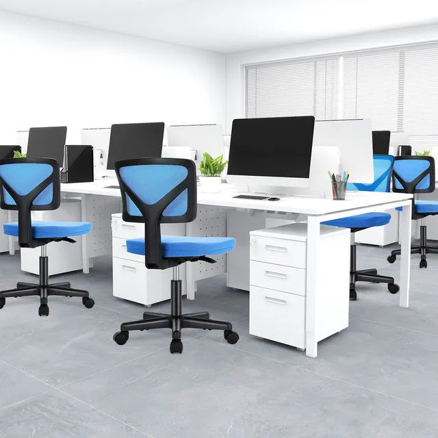 Alt view image 2 of 7 - Armless Desk Chairs, Small Home Office Mesh Chairs Ergonomic Adjustable Mid Back, Swivel Rolling Task, Computer Work Vanity Small Spaces, Blue