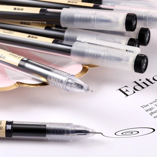 Alt view image 2 of 7 - 24 Pieces Black Gel Ink Pens, 0.35 Mm Japanese Stationery Extra Fine Point,Smooth Writing for Office School, for Journaling Notes, Includes Clear Storage Case, Korean Stationery Style