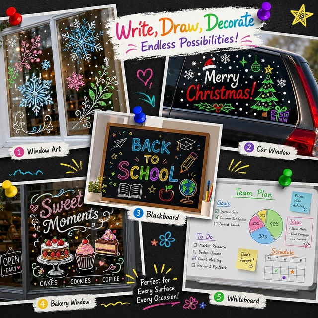 Alt view image 5 of 7 - 16 Color Jumbo Liquid Chalk Markers - Wet Erase Window Chalk Markers with 10mm 3 in 1 Nib Thick Wide Tips - For Glass, Posters, Windows, Mirror, Chalkboard, Auto