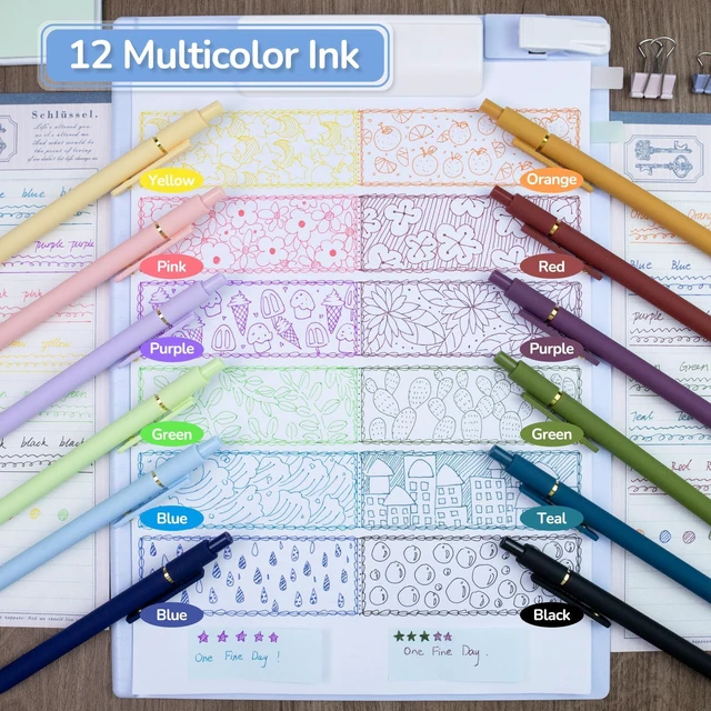 Alt view image 2 of 7 - 12 Pcs Color Pens for Journaling 0.5mm Fine Point Colored Gel Ink Pen, Smooth Writing Colorful Pens for Note Taking, Gift Set for Women & Men (12 Pcs Vintage & Vibrant Gold)