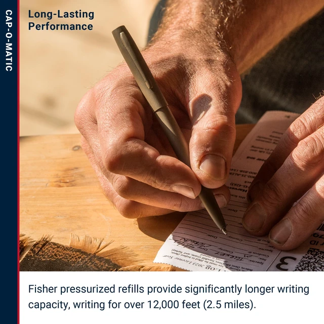 Alt view image 5 of 7 - Space Pen Flat Dark Earth Cerakote Finish Cap-O-Matic Pen, Black Ink Pressurized Ballpoint Pen, Writes Upside Down and in Extreme Temperatures, Medium Point, Pocket Clip, Made in the USA