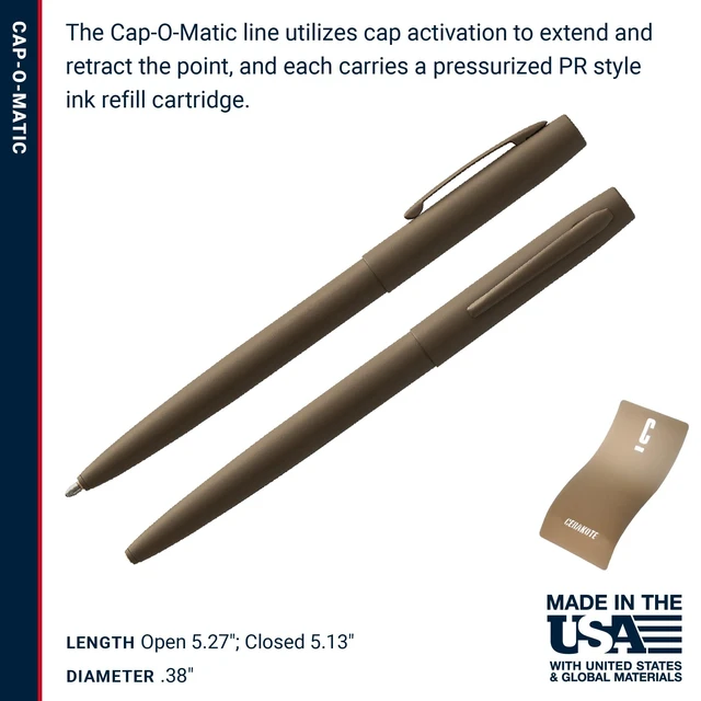 Alt view image 6 of 7 - Space Pen Flat Dark Earth Cerakote Finish Cap-O-Matic Pen, Black Ink Pressurized Ballpoint Pen, Writes Upside Down and in Extreme Temperatures, Medium Point, Pocket Clip, Made in the USA