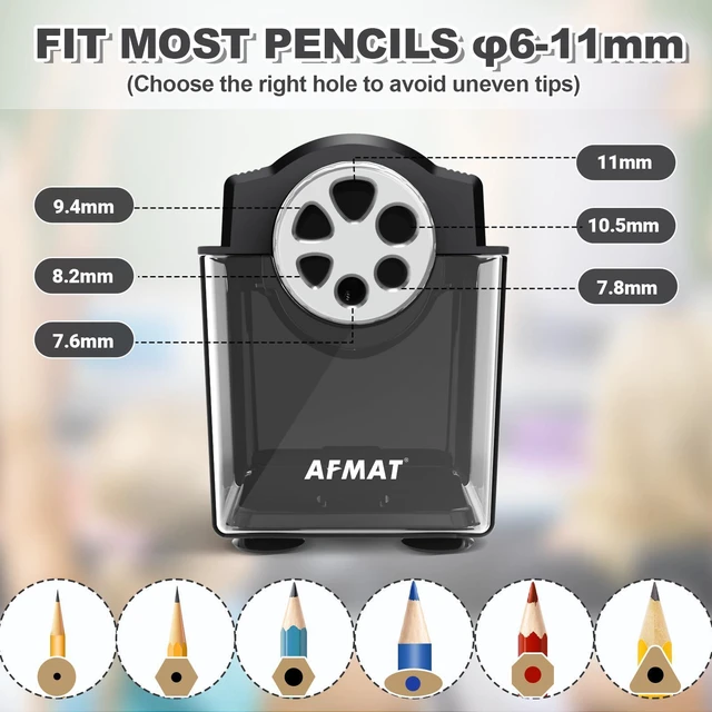 Alt view image 2 of 6 - Electric Pencil Sharpener Heavy Duty, 6-Hole Classroom Pencil Sharpener for 6-11mm Pencils, Auto Stop Pencil Sharpeners Plug in, 10,000+ Sharpenings, Save Colored Pencils, PSX4