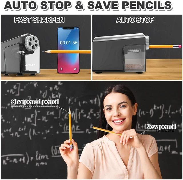 Alt view image 3 of 6 - Electric Pencil Sharpener Heavy Duty, 6-Hole Classroom Pencil Sharpener for 6-11mm Pencils, Auto Stop Pencil Sharpeners Plug in, 10,000+ Sharpenings, Save Colored Pencils, PSX4