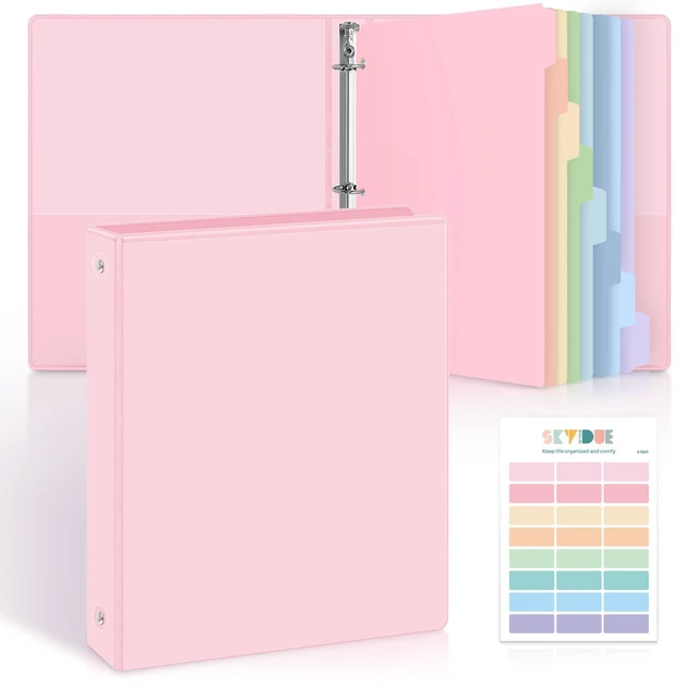 Main image of 1 Inch 3 Ring Binder with 8 Tab Dividers & 24 Labels, Pastel Binder Organizer for Letter Size Paper, Aesthetic School Binder for Notes, Documents, Office & Home Organization, Pink
