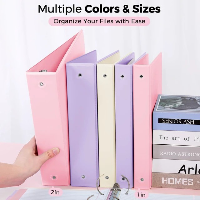 Alt view image 3 of 7 - 1 Inch 3 Ring Binder with 8 Tab Dividers & 24 Labels, Pastel Binder Organizer for Letter Size Paper, Aesthetic School Binder for Notes, Documents, Office & Home Organization, Pink