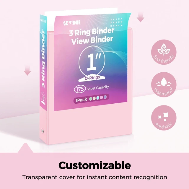 Alt view image 4 of 7 - 1 Inch 3 Ring Binder with 8 Tab Dividers & 24 Labels, Pastel Binder Organizer for Letter Size Paper, Aesthetic School Binder for Notes, Documents, Office & Home Organization, Pink
