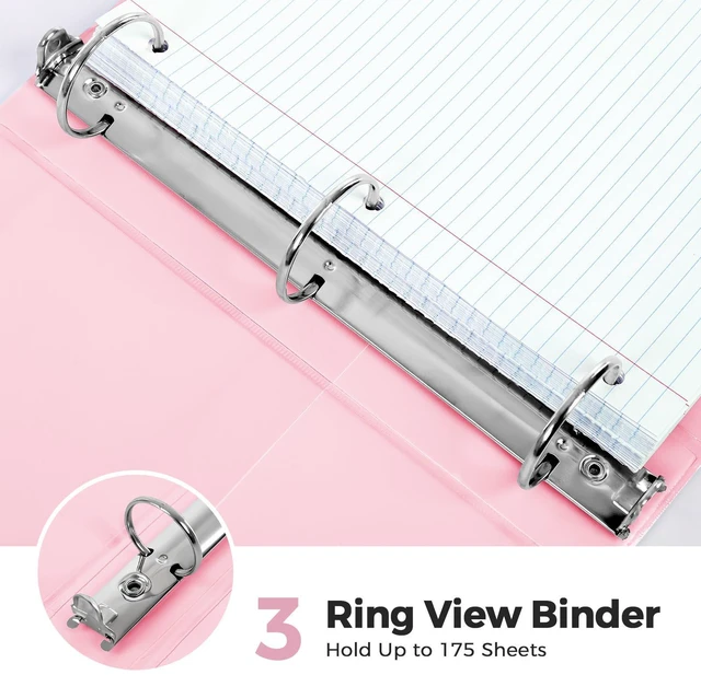 Alt view image 5 of 7 - 1 Inch 3 Ring Binder with 8 Tab Dividers & 24 Labels, Pastel Binder Organizer for Letter Size Paper, Aesthetic School Binder for Notes, Documents, Office & Home Organization, Pink