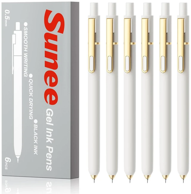 Main image of Gel Pens, 6 Pack 0.5mm Pens Fine Point Smooth Writing Pens with Quick-Dry Black Ink, Cute Aesthetic School Office Note-Taking Pens for Journaling - White