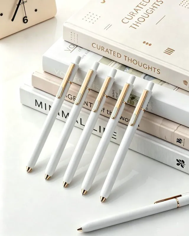 Alt view image 6 of 7 - Gel Pens, 6 Pack 0.5mm Pens Fine Point Smooth Writing Pens with Quick-Dry Black Ink, Cute Aesthetic School Office Note-Taking Pens for Journaling - White