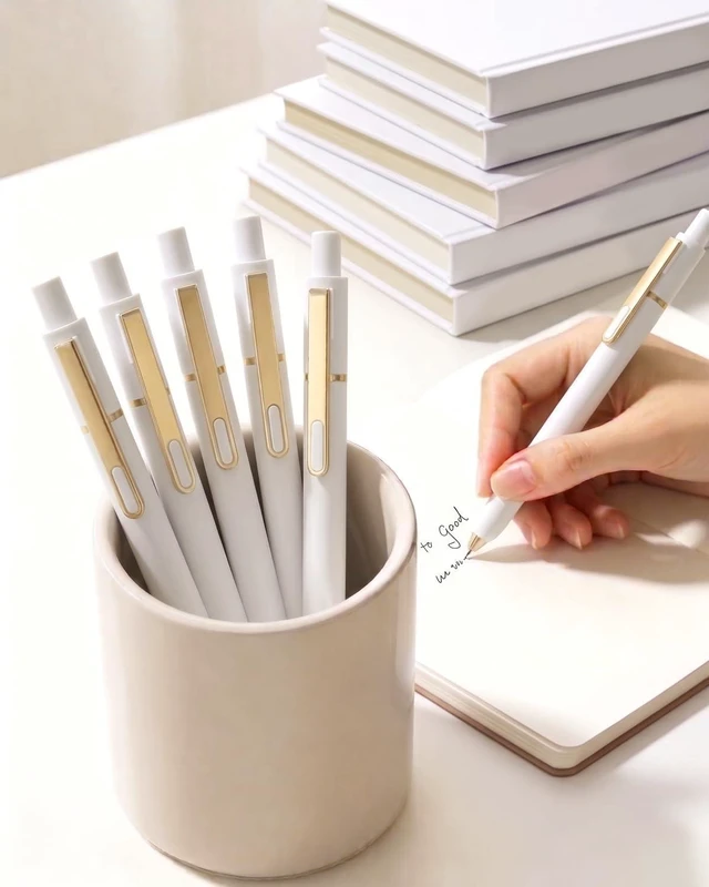 Alt view image 7 of 7 - Gel Pens, 6 Pack 0.5mm Pens Fine Point Smooth Writing Pens with Quick-Dry Black Ink, Cute Aesthetic School Office Note-Taking Pens for Journaling - White