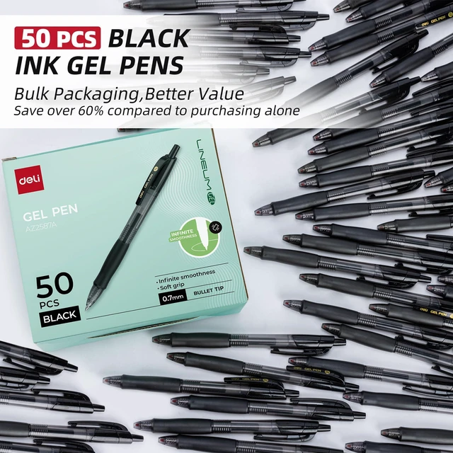 Alt view image 2 of 7 - Pens Bulk, 50 Pcs Retractable Gel Pens Medium Point 0.7mm Smooth Writing with Fast Dry Black Ink, No Bleed, Comfort Grip & Pocket Clip for School, Office, Home Supplies