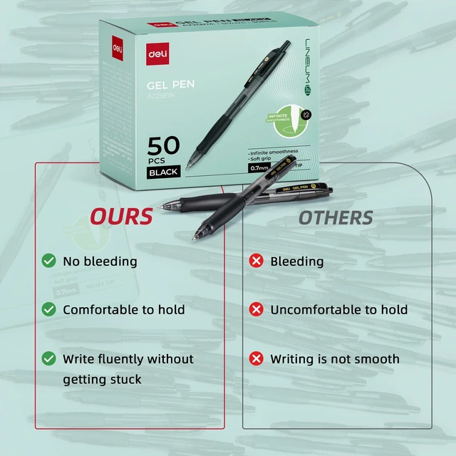 Alt view image 6 of 7 - Pens Bulk, 50 Pcs Retractable Gel Pens Medium Point 0.7mm Smooth Writing with Fast Dry Black Ink, No Bleed, Comfort Grip & Pocket Clip for School, Office, Home Supplies