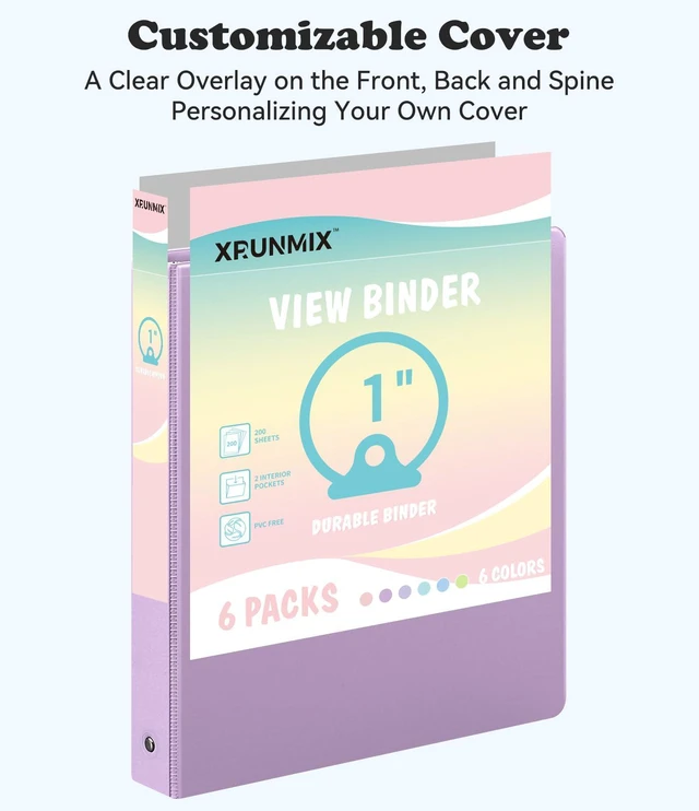 Alt view image 4 of 7 - 1-inch 3-Ring Binder with Pockets, Basic Binders 1'' Pastel Color Binders, Holds Letter Size 8.5'' x 11'',200 Sheet Capacity, Bundle 6 Pack for Back to School (1-Inch)