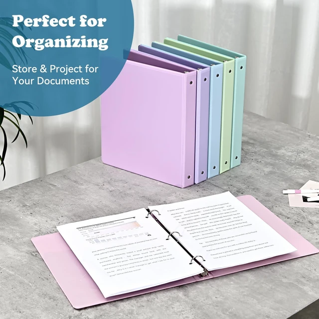Alt view image 6 of 7 - 1-inch 3-Ring Binder with Pockets, Basic Binders 1'' Pastel Color Binders, Holds Letter Size 8.5'' x 11'',200 Sheet Capacity, Bundle 6 Pack for Back to School (1-Inch)