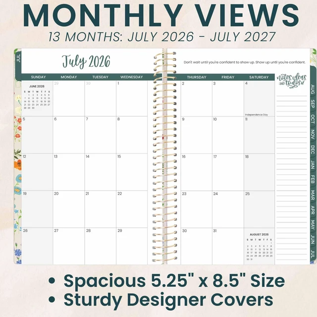 Alt view image 3 of 7 - 2026-2027 Planner - Academic Year (July 2026 - July 2027) Monthly & Weekly Soft Cover Planner for Women - 13 Month Calendar Agenda Book with Stickers - 5.5" x 8.25" - Garden Party, Beige