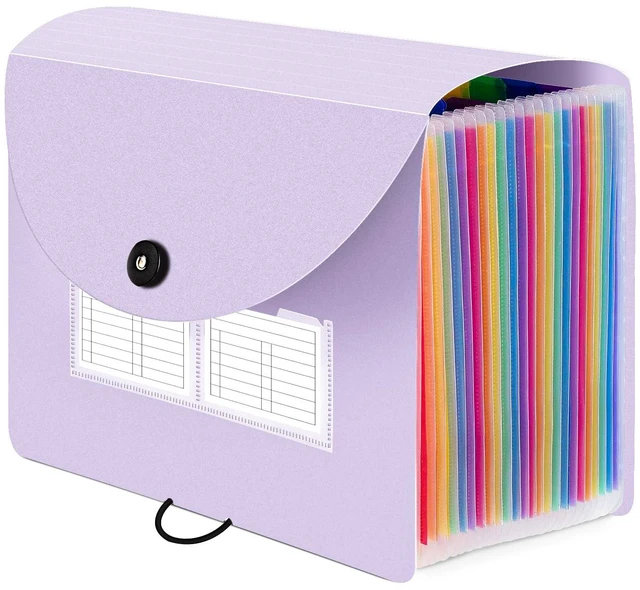 Main image of 24 Pockets Expanding File Folder, Accordion File Organizer, Letter/A4 Expandable Cover, Desktop Accordion Folders Letter A4 Paper Document Storage Organizer, Purple