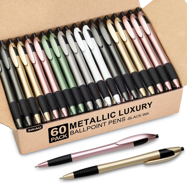 Main image of Pens Bulk, 60 Pack Gripped Slimster Ballpoint Pens -Luxe Metallic Black Ink 1.0mm No Bleed No Skip Smooth Writing, Aesthetic Office Pens for Teacher Student, Front Desk & Corporate Gifting