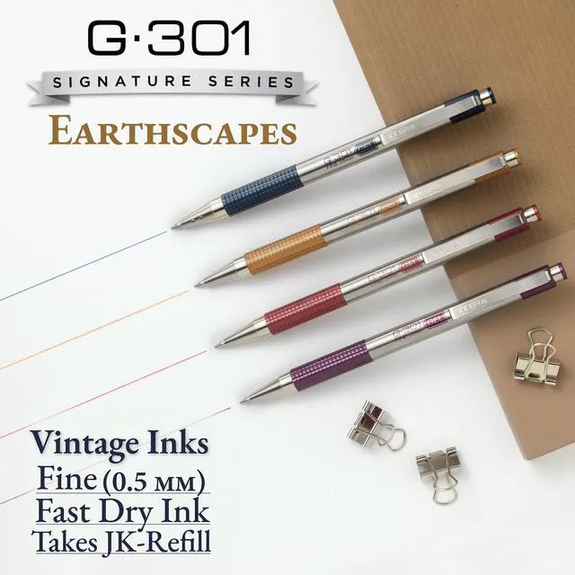 Alt view image 3 of 7 - STEEL G-301 Retractable Gel Pen, Assorted Vintage Ink, 0.5mm, 4Pk Stainless Steel Barrel, Textured Grip, Easy-Glide Smooth, Skipless Ink, Fine Point Tip, Professional Design (47304)