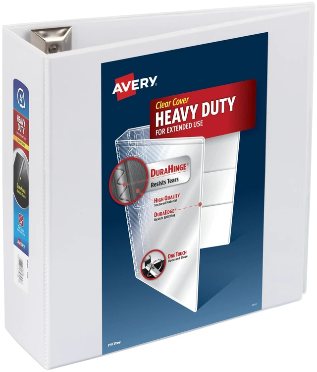 Main image of ® Heavy-Duty View 3 Ring Binder, 4" Slant Rings, 1 White Binder For Heavy School, Home and Office Use, DuraHinge Tear-Resistant Spine, DuraEdge Split-Resistant Edges, Clear View Covers