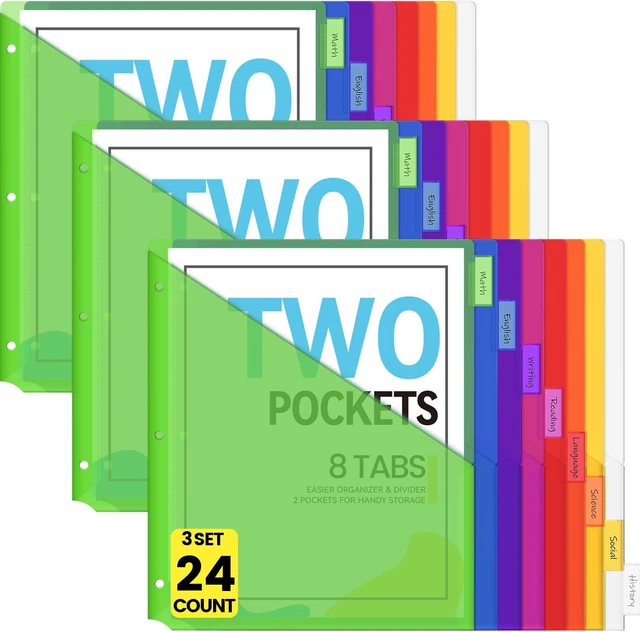Main image of 24 Count Dividers with Pockets, Binder Dividers with tabs Binder Dividers for 3 Ring Binders, Binder Divider with Pockets for US Letter Size, Insertable Big Tabs, Multicolor,Set of 3