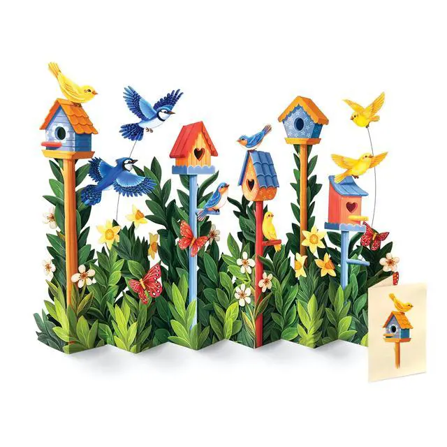 Main image of Birdhouse Garden 11" Life-Sized Pop Up Card Includes Greeting Card and Envelope Note Card for Birthday, Spring & More, Gifts for Mom & Her