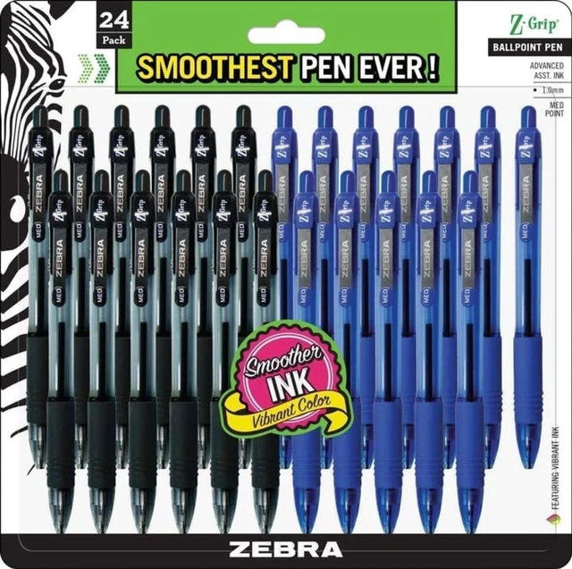 Main image of Z-Grip Retractable Ballpoint Pen, Medium Point 1.0mm, 12 Black & 12 Blue Ink Pens, Bulk Pack of 24