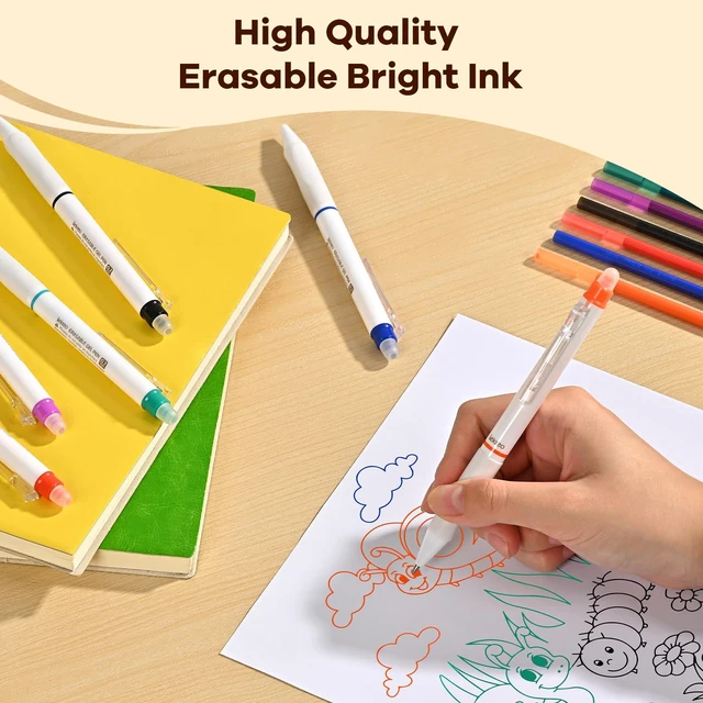 Alt view image 5 of 7 - Erasable Gel Pens, 12 Counts Retractable 0.7mm Fine Point Erasable Pens Clicker + 12 Counts Refills, Assorted Color Inks, Make Mistakes Disappear for Writing Planner Drawing and Crossword Puzzles