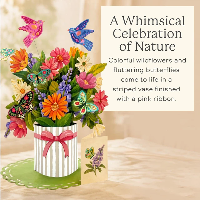 Alt view image 3 of 7 - Enchanted Garden 16" Life-Sized 3D Pop Up Card Includes Greeting Card, Envelope & Stickers Note Card for Birthday & More, Gifts for Mom & Her, Kids
