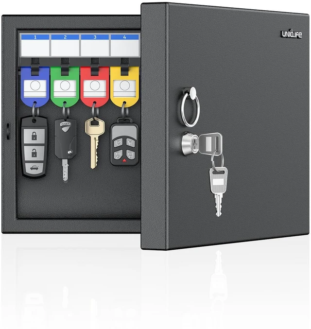 Main image of 16 Keys Key Lock Box, Wall Mount Key Box, Car Key Organizer with Writable Key Racks and Tags, Security Key Cabinet, Car Key Holder Storage Box for Office, Hotel & Company