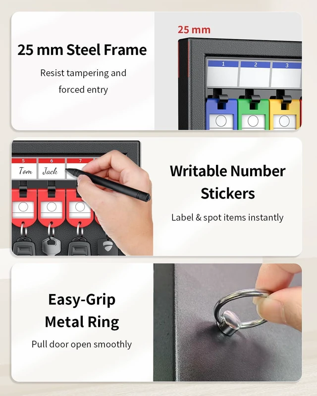 Alt view image 5 of 7 - 16 Keys Key Lock Box, Wall Mount Key Box, Car Key Organizer with Writable Key Racks and Tags, Security Key Cabinet, Car Key Holder Storage Box for Office, Hotel & Company