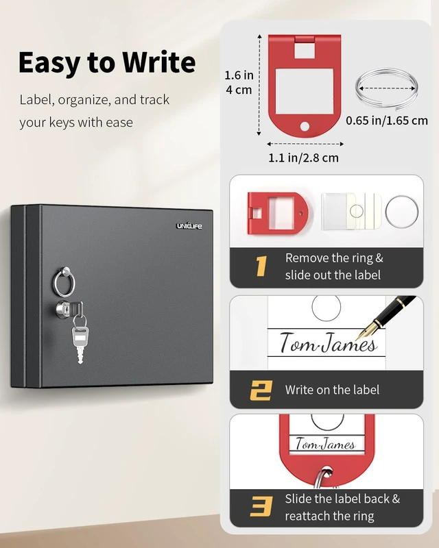 Alt view image 6 of 7 - 16 Keys Key Lock Box, Wall Mount Key Box, Car Key Organizer with Writable Key Racks and Tags, Security Key Cabinet, Car Key Holder Storage Box for Office, Hotel & Company