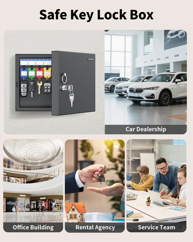 Alt view image 7 of 7 - 16 Keys Key Lock Box, Wall Mount Key Box, Car Key Organizer with Writable Key Racks and Tags, Security Key Cabinet, Car Key Holder Storage Box for Office, Hotel & Company