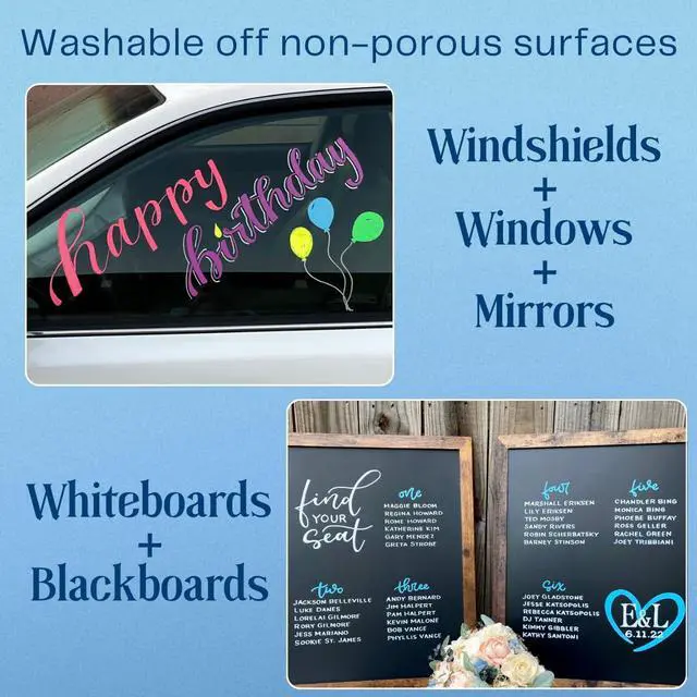 Alt view image 3 of 7 - 10mm JUMBO Tip Liquid Chalk Drawing Markers for Car Windows, Auto Windshields, Mirrors, White Boards, Retail + Restaurant Signs. Erasable Chalk Markers Washable Neon 8pck - 3 writing options