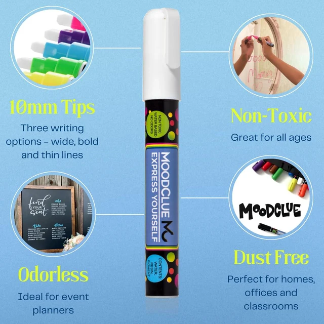 Alt view image 4 of 7 - 10mm JUMBO Tip Liquid Chalk Drawing Markers for Car Windows, Auto Windshields, Mirrors, White Boards, Retail + Restaurant Signs. Erasable Chalk Markers Washable Neon 8pck - 3 writing options