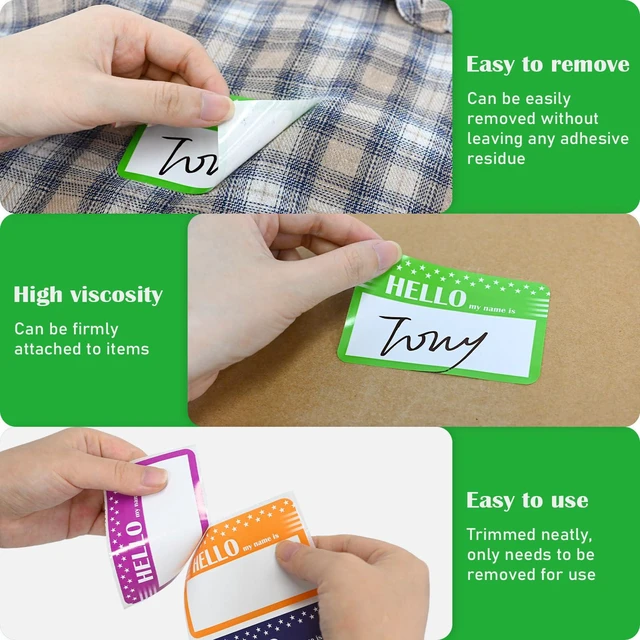 Alt view image 4 of 7 - L LIKED 600 Assorted Name Tags for School Office Home, 6 Colors, No Residue "Hello My Name is" Design, 2 Rolls, 300 Pcs/Roll, Self-Adhesive, Easy to Write,Wide Applications for Parties, Camps and More
