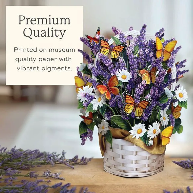 Alt view image 5 of 7 - Pop Up Cards, Lavender & Butterflies, 12 Inch Life Sized Forever Flower Bouquet 3D Popup Greeting Card, Birthday & Thank You Card, Blank Notecard & Envelope