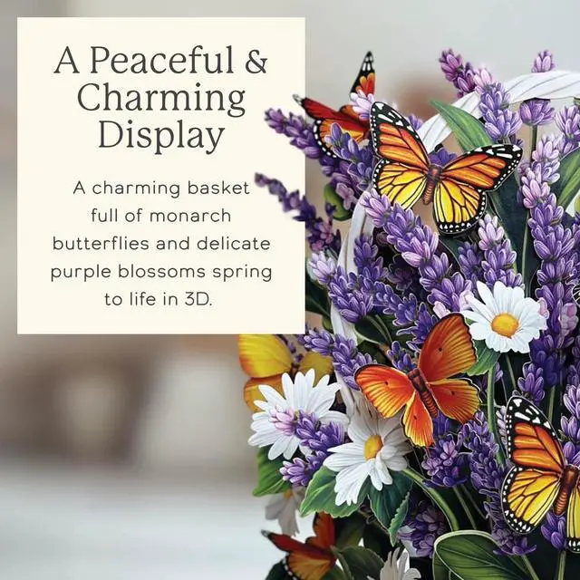 Alt view image 3 of 7 - Pop Up Cards, Lavender & Butterflies, 12 Inch Life Sized Forever Flower Bouquet 3D Popup Greeting Card, Birthday & Thank You Card, Blank Notecard & Envelope