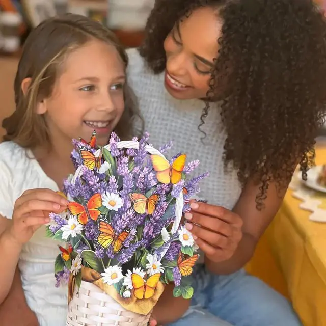Alt view image 6 of 7 - Pop Up Cards, Lavender & Butterflies, 12 Inch Life Sized Forever Flower Bouquet 3D Popup Greeting Card, Birthday & Thank You Card, Blank Notecard & Envelope